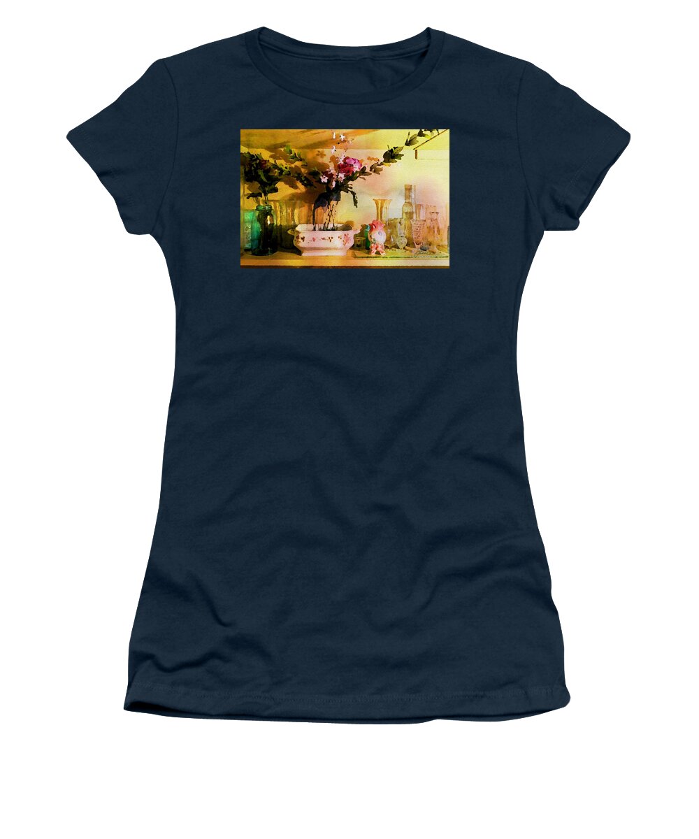 Potted Purple Flowers Women's T-Shirt featuring the painting Delicate Flowers by Joan Reese