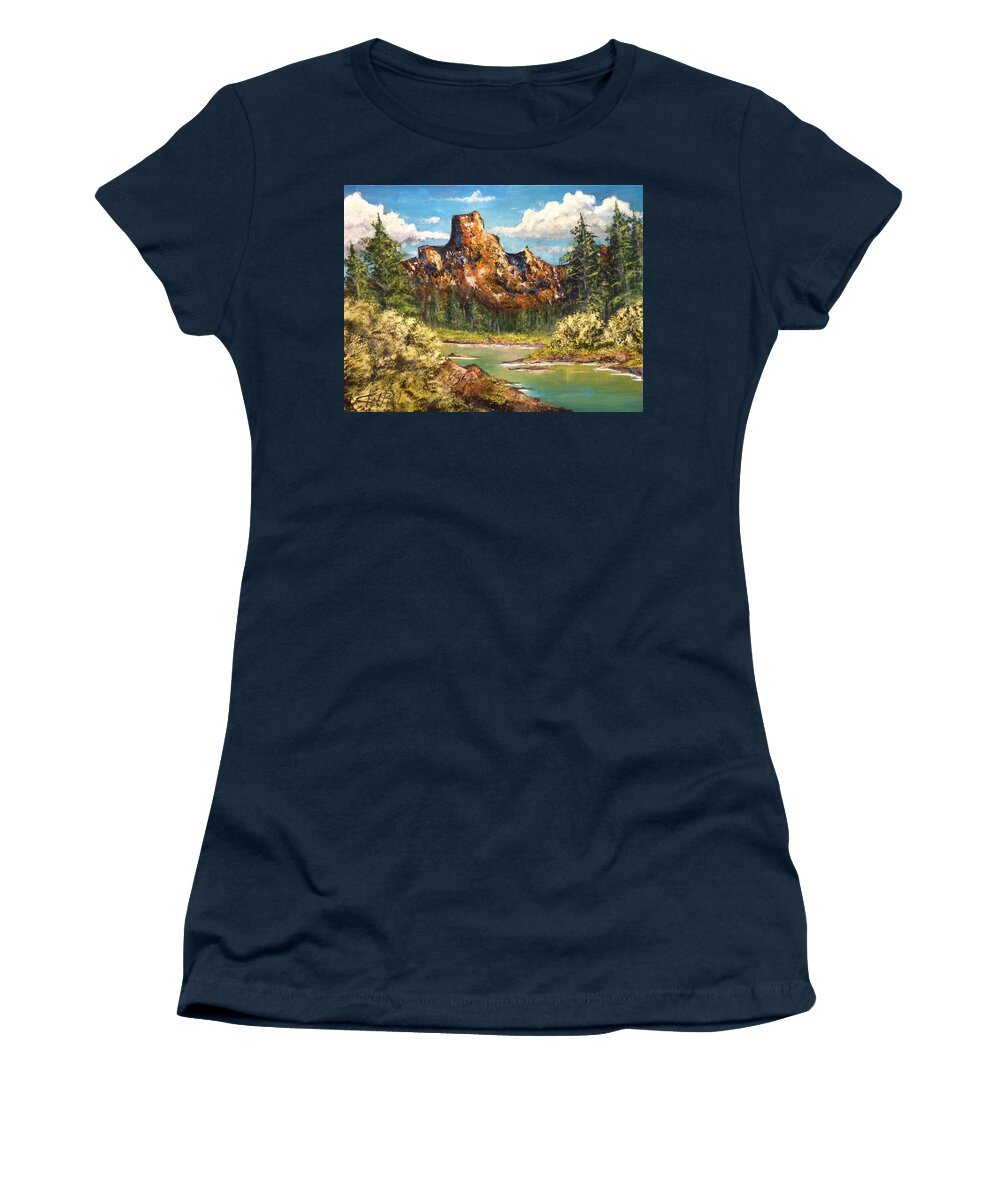 Mountain Women's T-Shirt featuring the painting Desert Lake by Chad Berglund