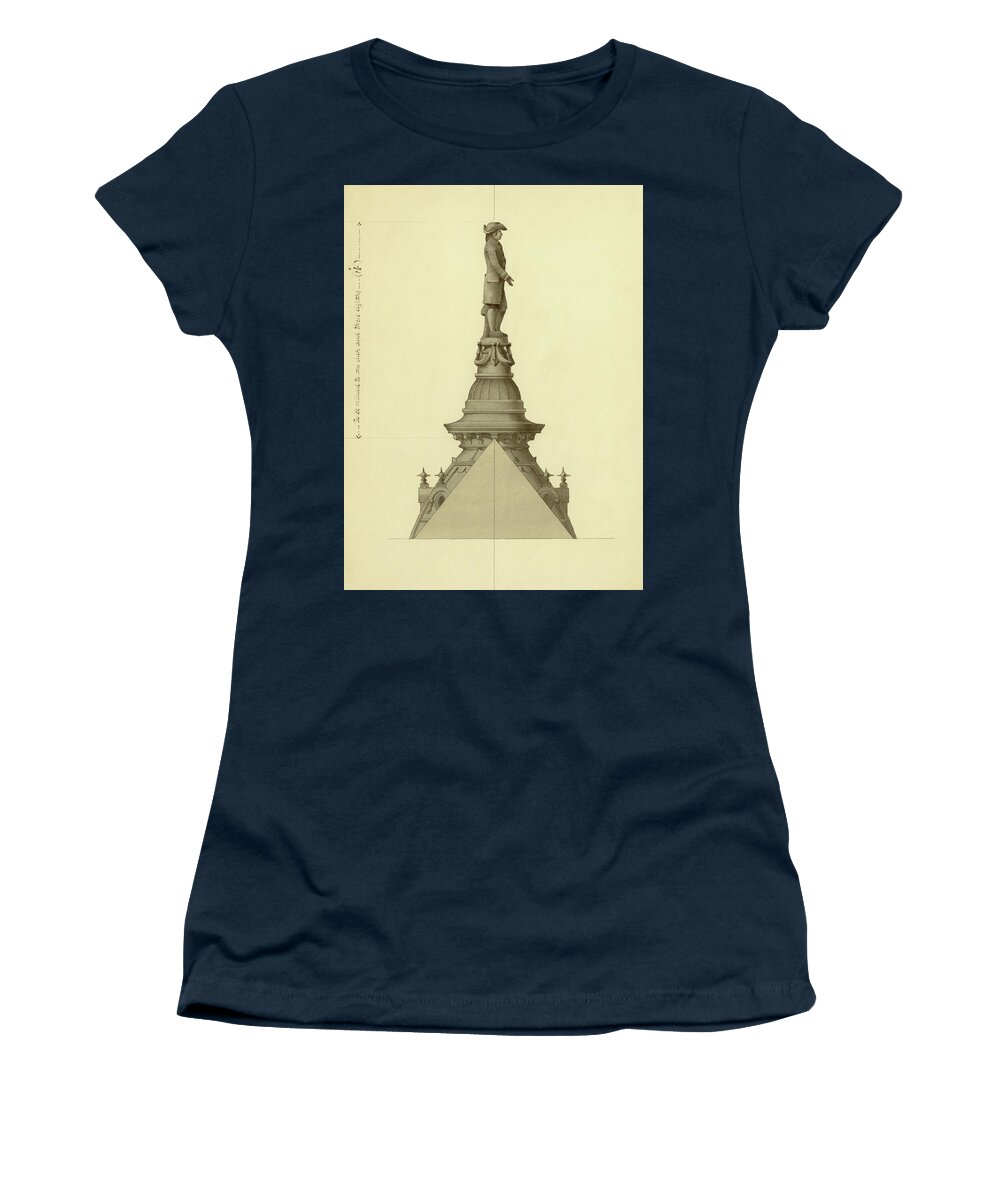 Thomas Ustick Walter Women's T-Shirt featuring the drawing Design For City Hall Tower by Thomas Ustick Walter
