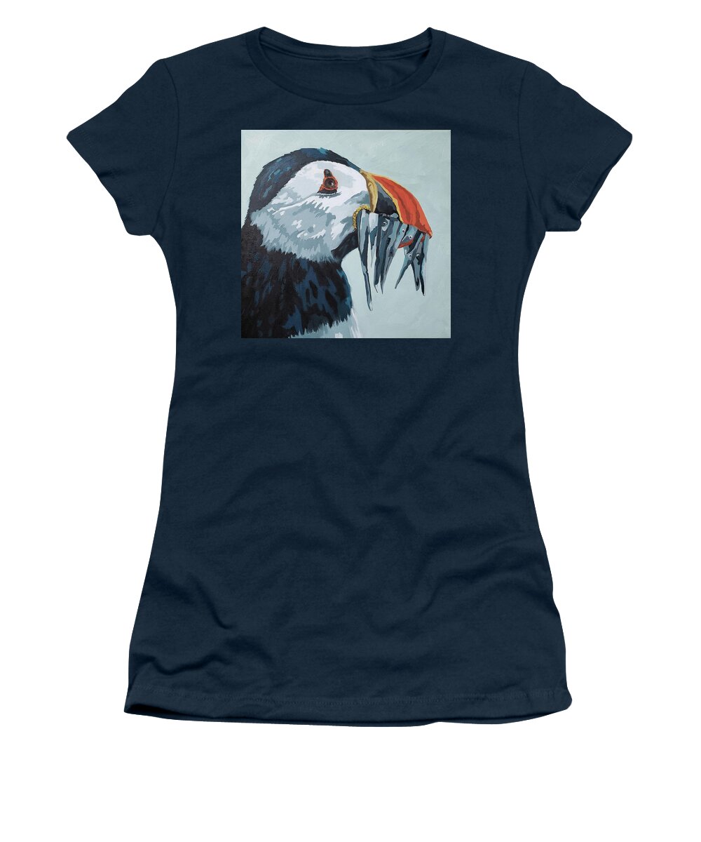Puffin Women's T-Shirt featuring the painting Dinner Is Served by Cheryl Bowman