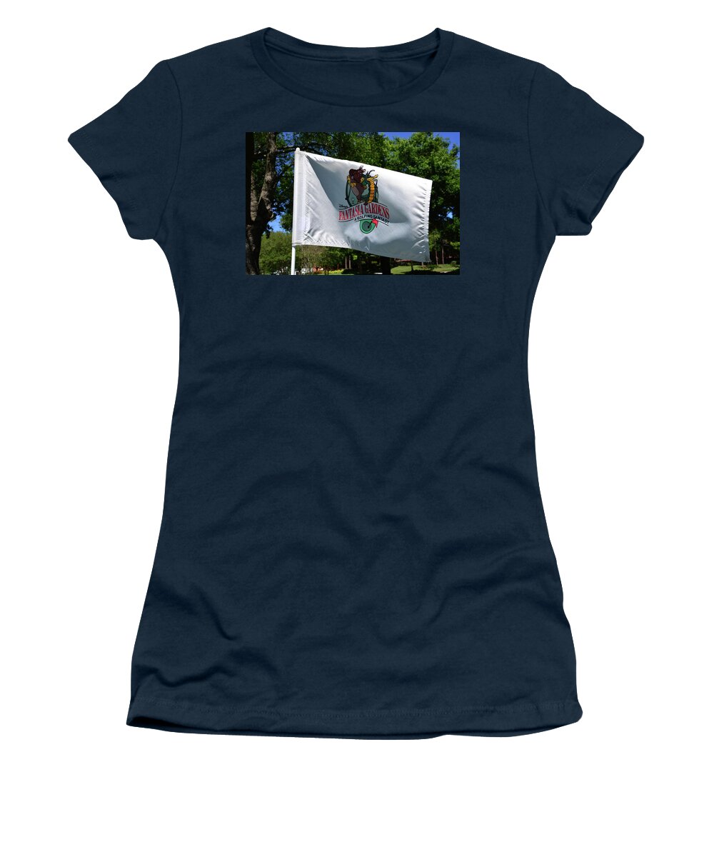 Golf Women's T-Shirt featuring the photograph Disney's Fantasia Gardens Golf hole flag by David Lee Thompson