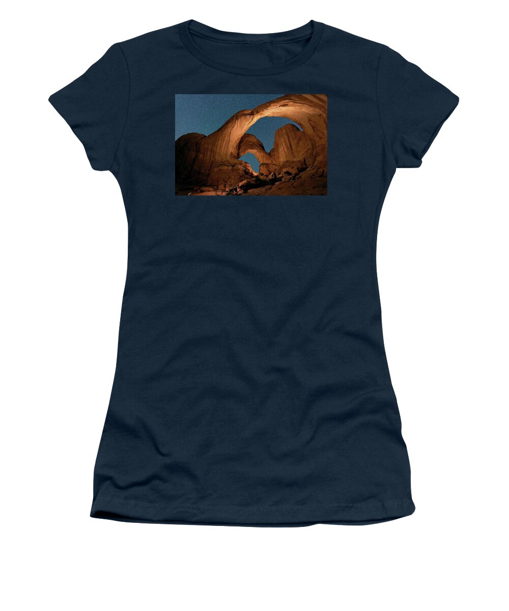 Utah Women's T-Shirt featuring the photograph Double Arch - Nature Window in Utah by OLena Art by Lena Owens - Vibrant DESIGN