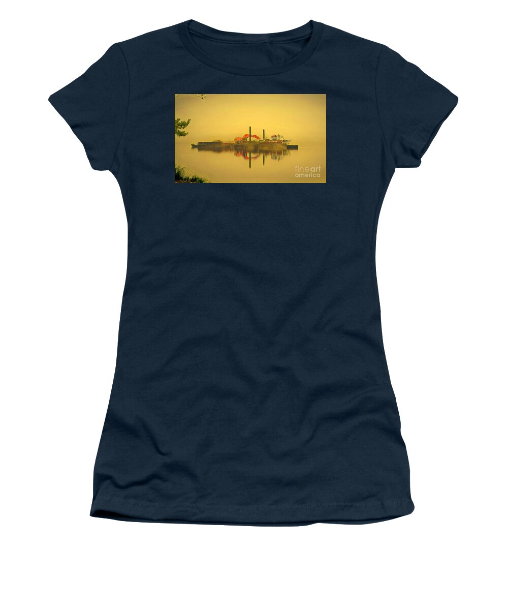 Mississippi River Women's T-Shirt featuring the painting Dredge in the Early Morning Fog by Marilyn Smith