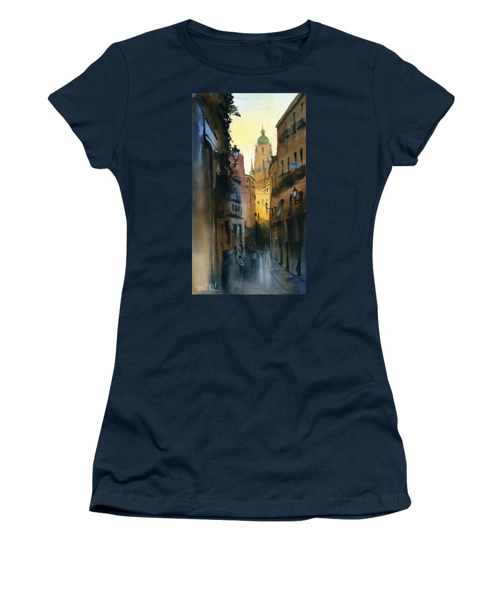Dusk Women's T-Shirt featuring the painting Dusk In Segovia by Dora Hathazi Mendes