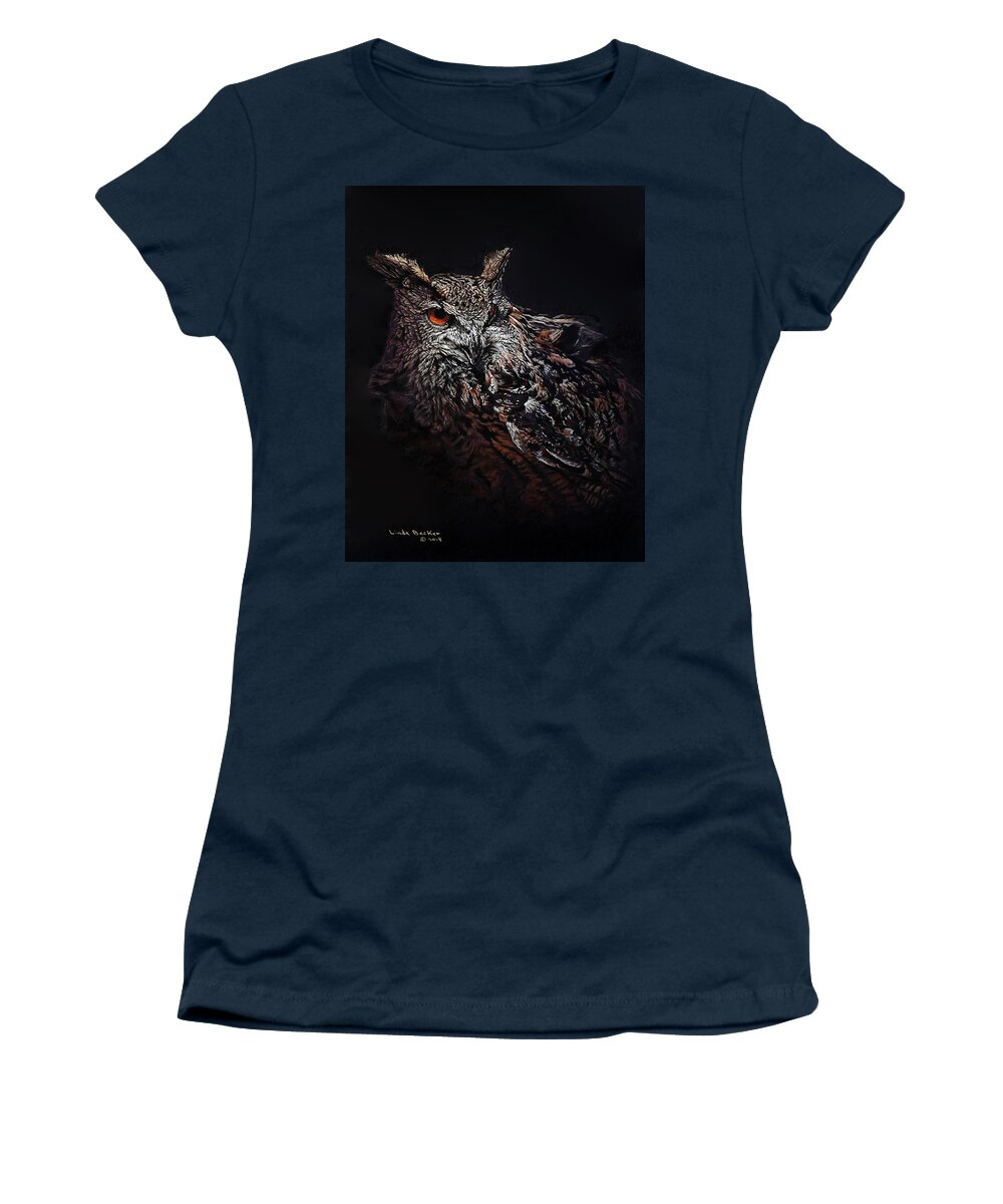 Eagle Owl Women's T-Shirt featuring the painting Eagle Owl by Linda Becker