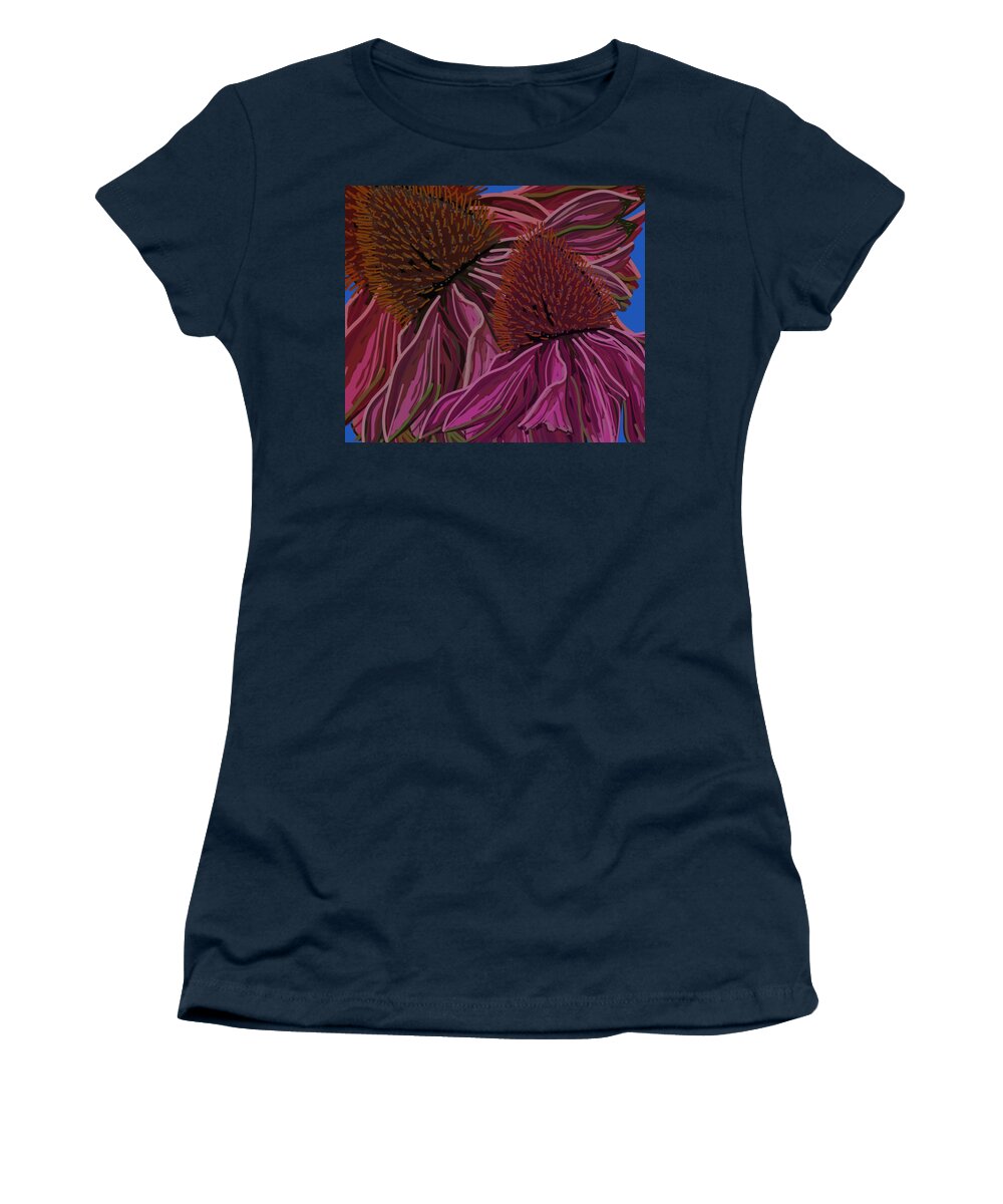 Echinacea Flower Women's T-Shirt featuring the drawing Echinacea Flower Blues by Joan Stratton