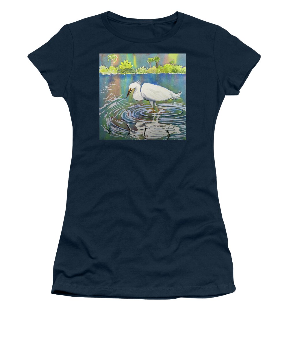 Egret Women's T-Shirt featuring the painting Egret in a World of Color by Margaret Zabor