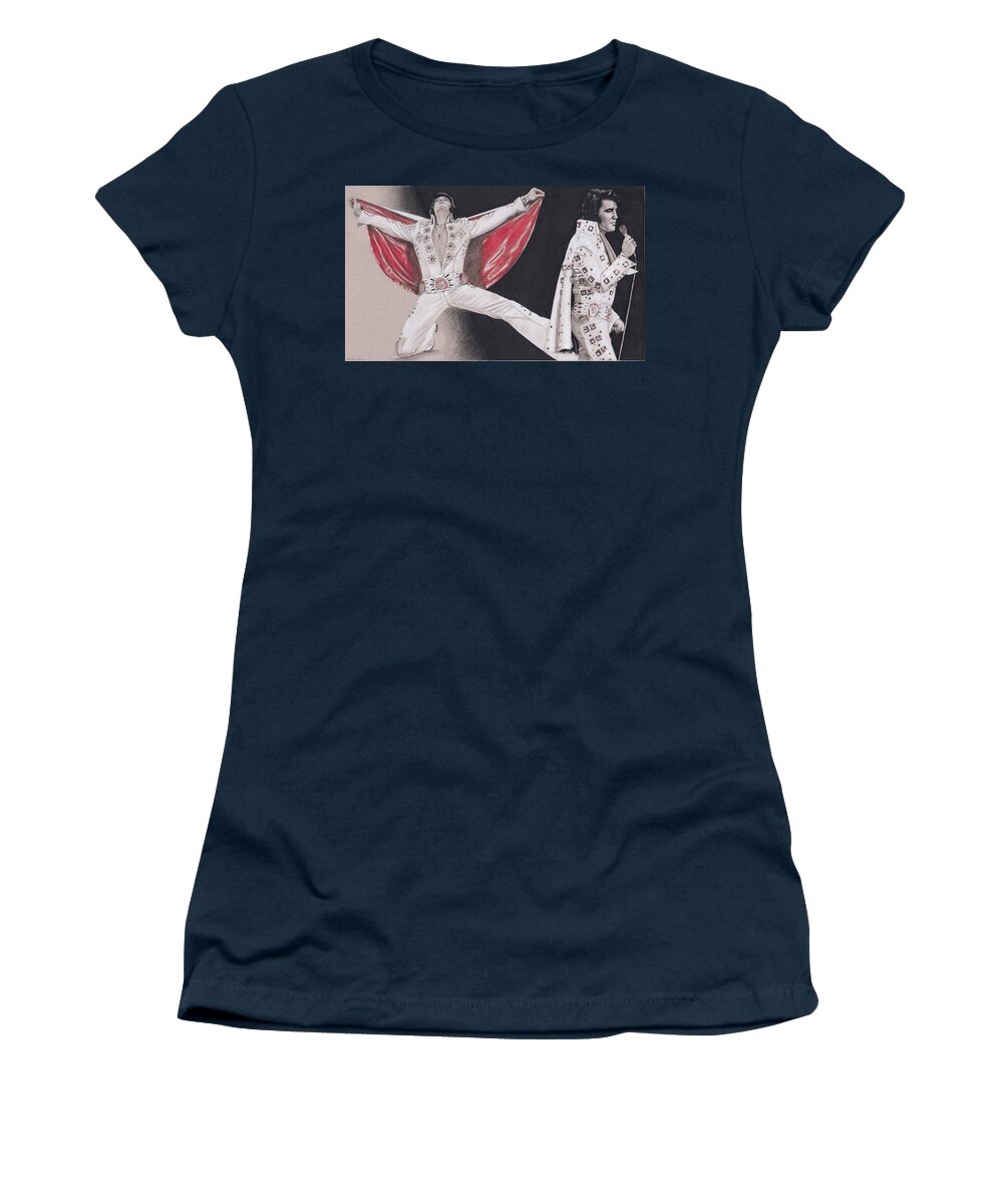 Elvis Women's T-Shirt featuring the drawing Elvis in Charcoal #188 by Rob De Vries