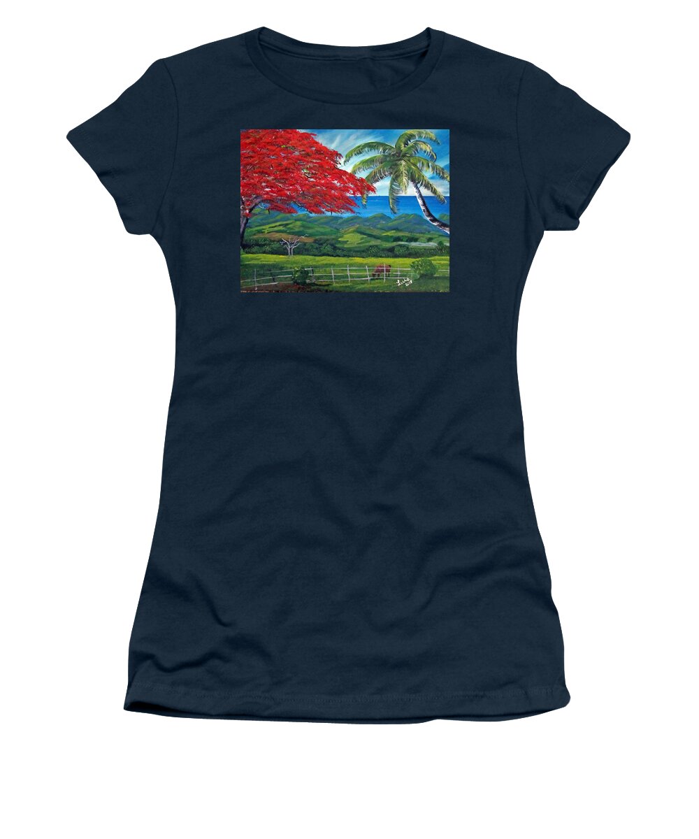 Flamboyan Tree Women's T-Shirt featuring the painting Envigorating by Luis F Rodriguez