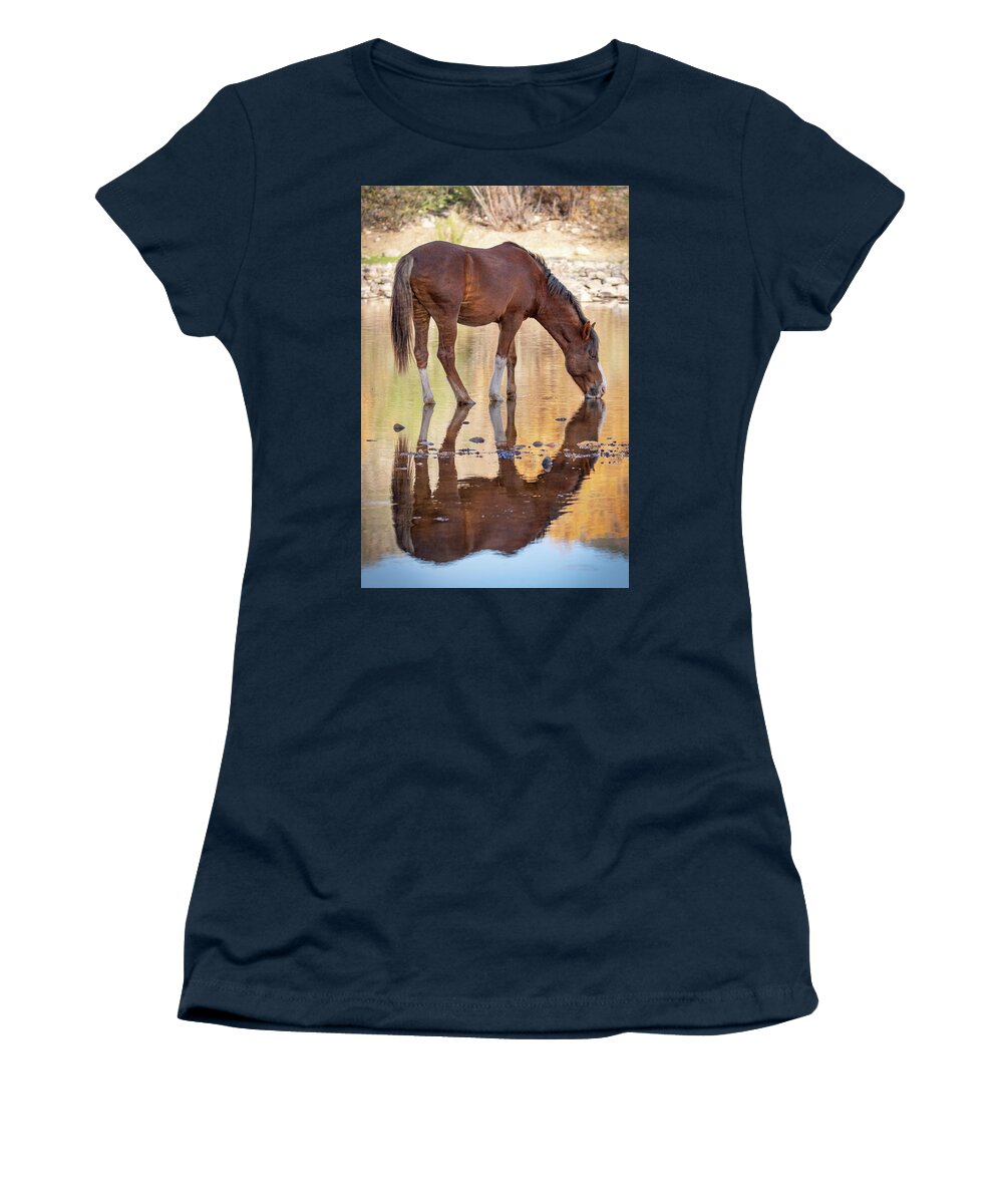 Wild Horses Women's T-Shirt featuring the photograph Evening reflections by Mary Hone