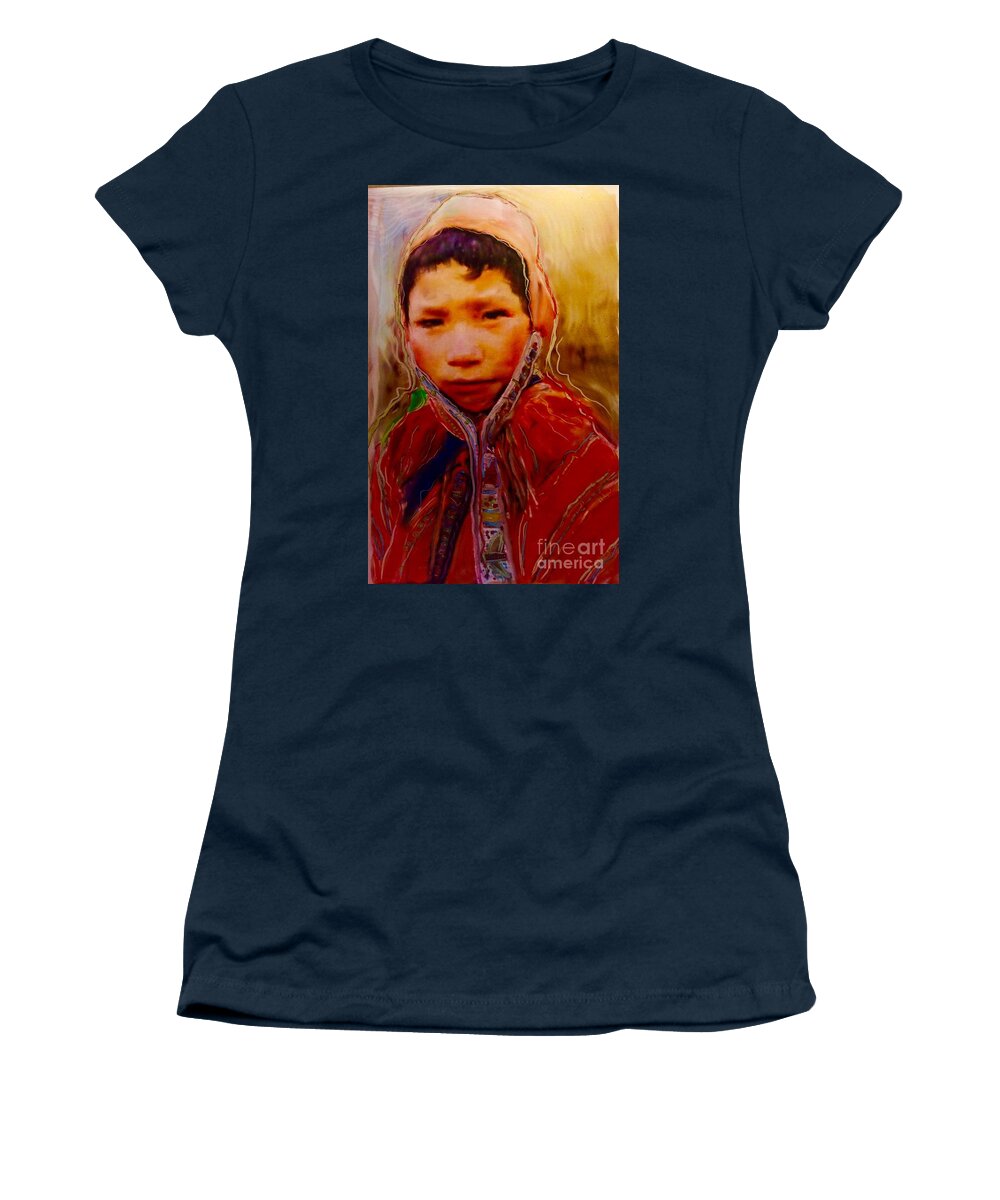 Faces Global Children Indigenous Tibet Nepal Women's T-Shirt featuring the painting Faces of Hope For Our Children by FeatherStone Studio Julie A Miller