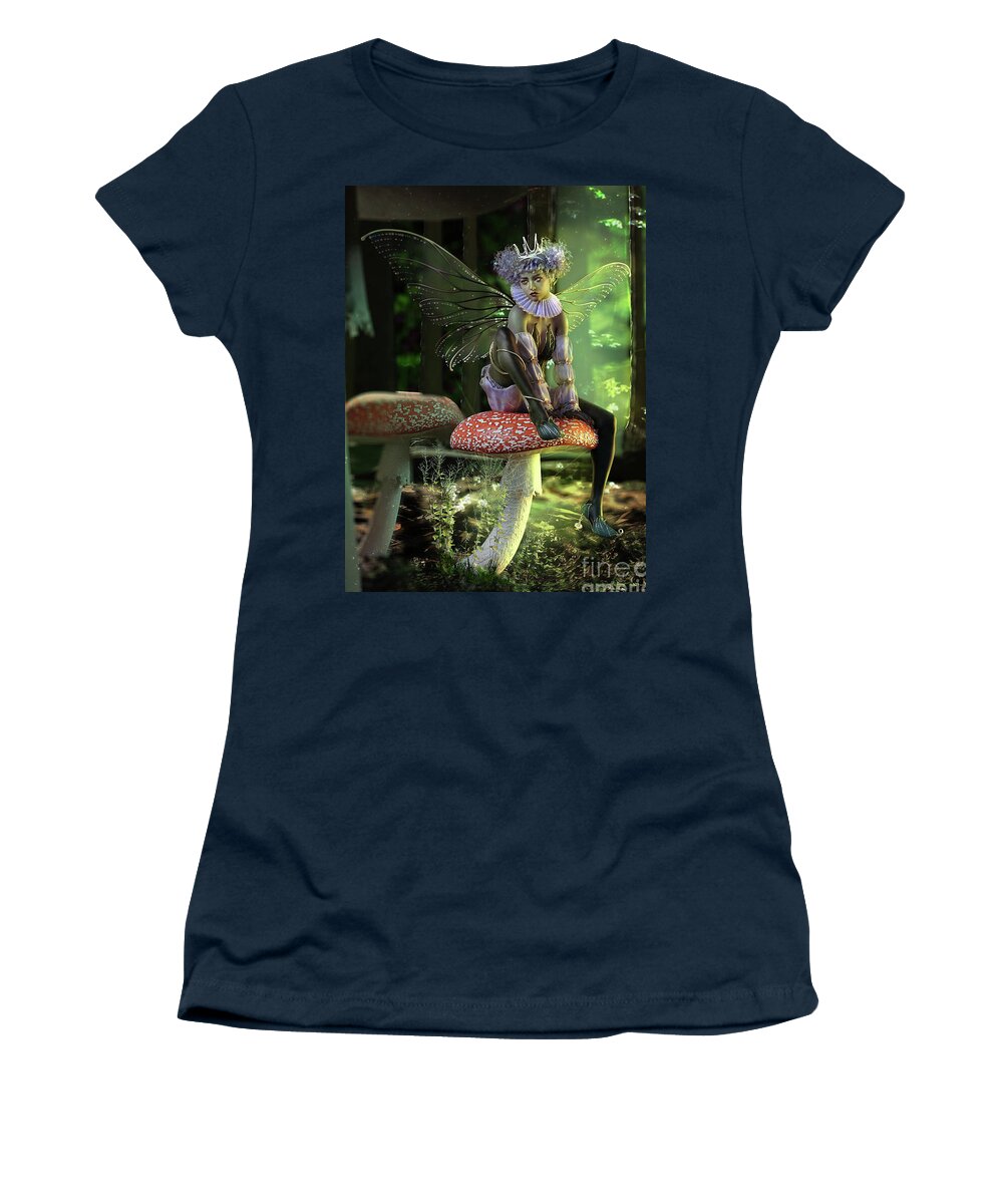 Fairy At The Bottom Of The Garden Women's T-Shirt featuring the digital art Fairy at the Bottom of the Garden by Shanina Conway