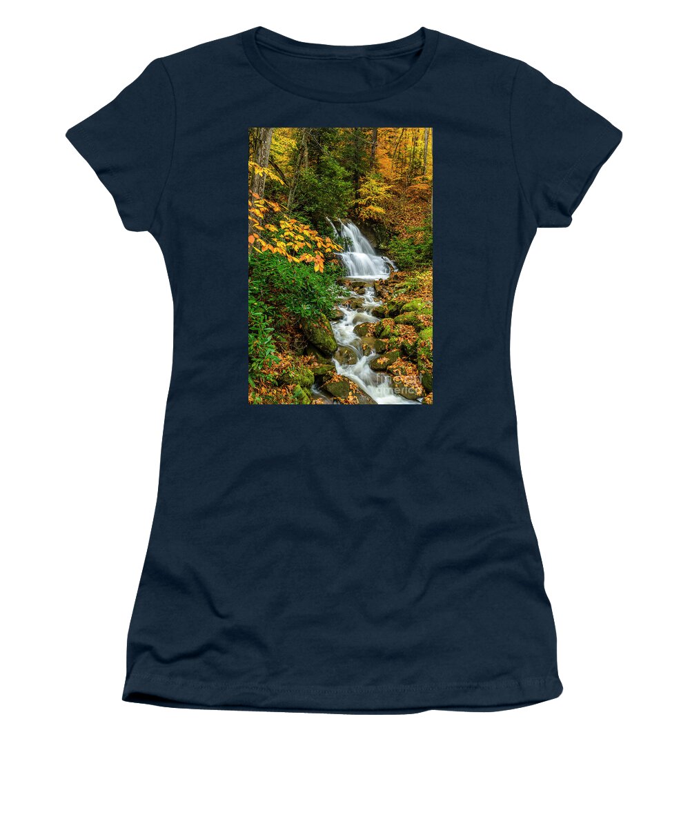 Waterfall Women's T-Shirt featuring the photograph Fall Color Back Fork Waterfall by Thomas R Fletcher