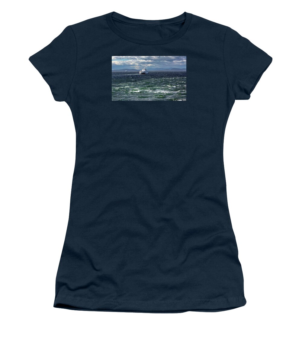 Alex Lyubar Women's T-Shirt featuring the photograph Ferry in The Strait of Georgia by Alex Lyubar
