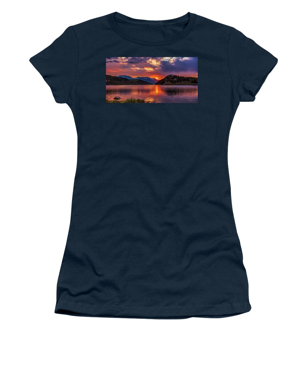 Sunset Women's T-Shirt featuring the photograph Fiery Sunset at Summit Cove Panorama by Stephen Johnson