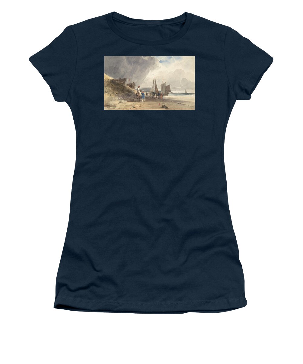 19th Century Art Women's T-Shirt featuring the drawing Figures on a Beach, Northern France by Thomas Shotter Boys