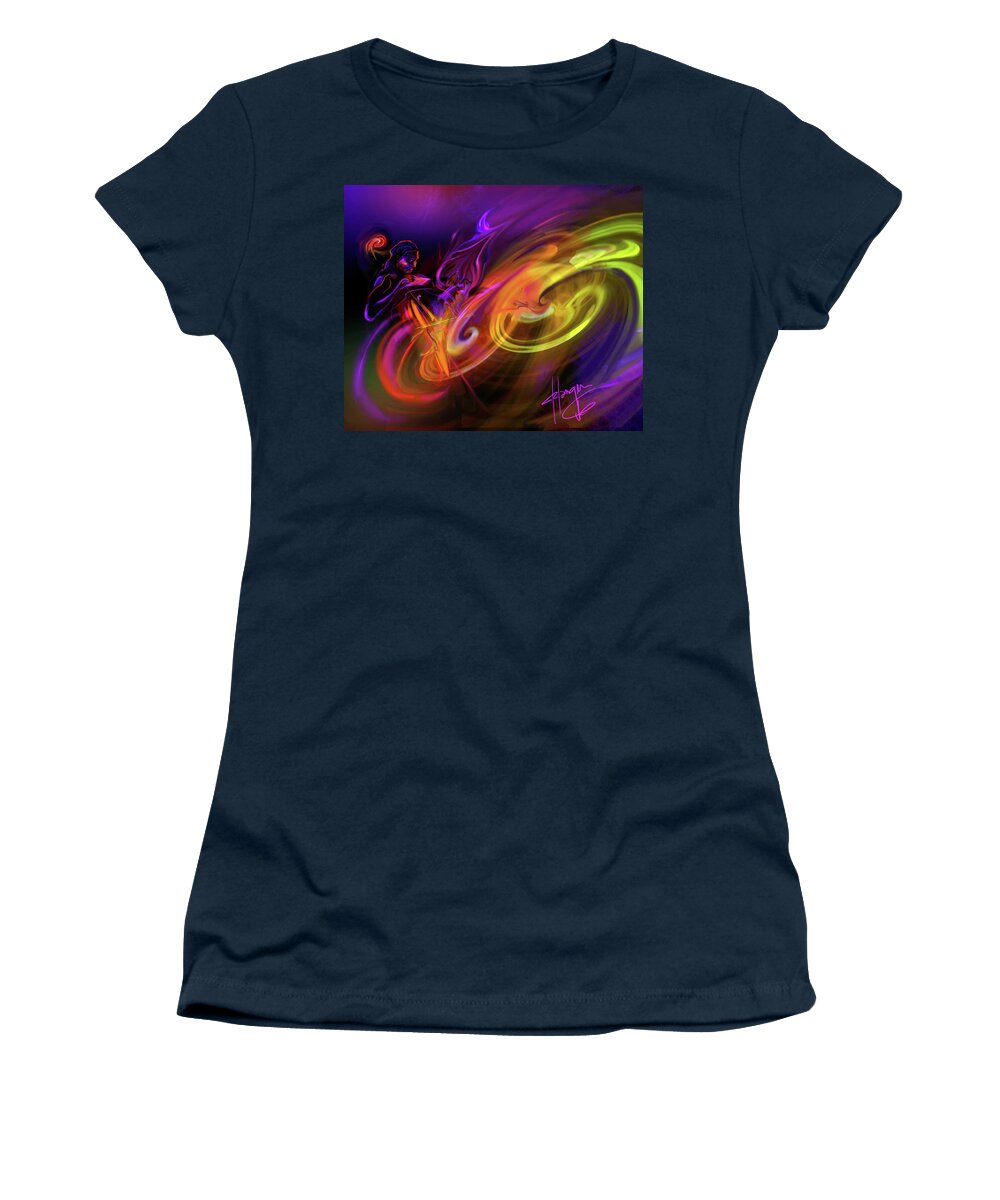 Fiona Women's T-Shirt featuring the painting Cellist in Space by DC Langer