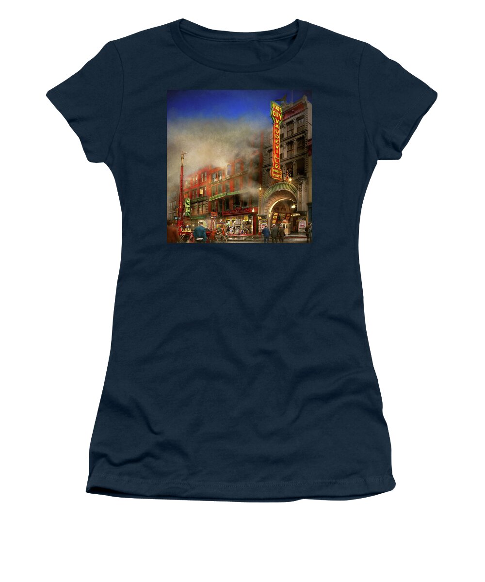 Fireman Art Women's T-Shirt featuring the photograph Firefighter - Fire sale today only 1916 by Mike Savad