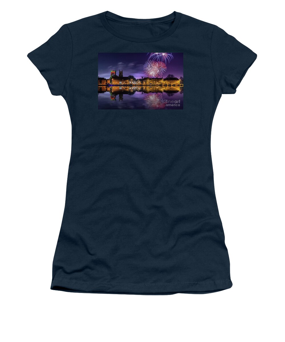 Norfolk Women's T-Shirt featuring the photograph Norfolk firework display over Kings Lynn England by Simon Bratt