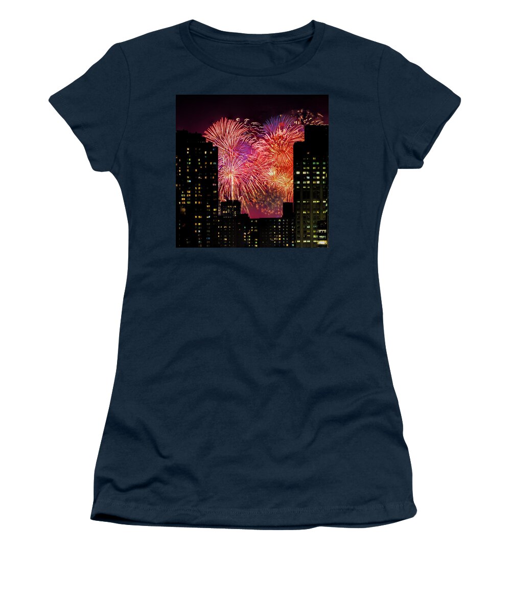 Fireworks Women's T-Shirt featuring the photograph Fireworks In New York City by Chris Lord