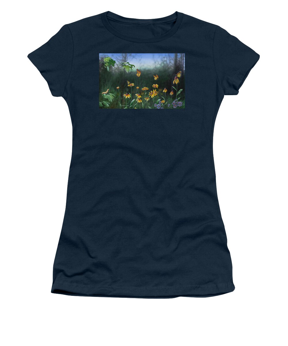 Butterfly Women's T-Shirt featuring the painting Flight of a Monarch Butterfly by Anthony J Padgett