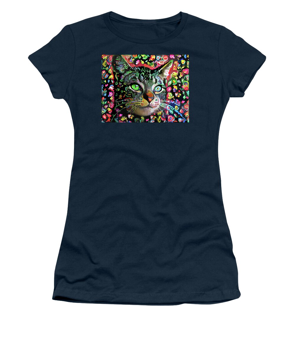 Psychedelic Cat Women's T-Shirt featuring the digital art Flora the Tabby Cat by Peggy Collins