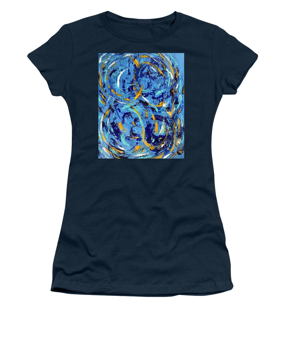 Flow Positivity Blue Blue Fun Summer Women's T-Shirt featuring the painting Flow by Medge Jaspan