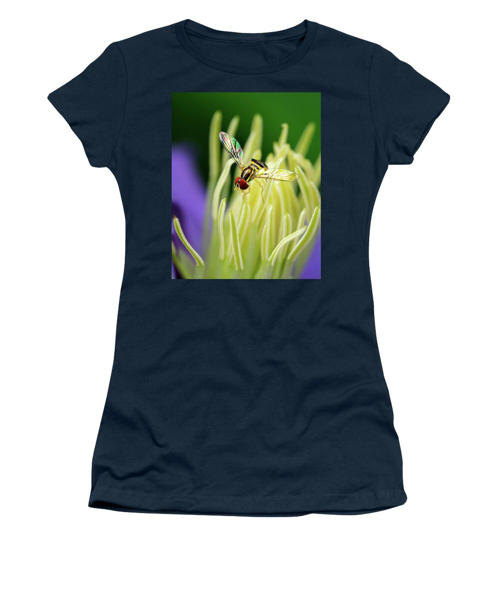 Bug Women's T-Shirt featuring the photograph Flower Fly on Clematis stamens by Robert FERD Frank