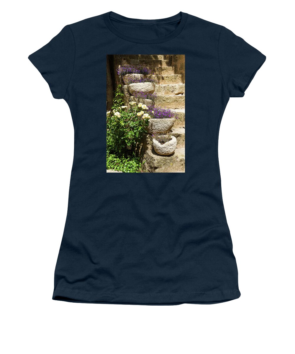 Flower Women's T-Shirt featuring the photograph Flowered stairs - 2 by Paul MAURICE