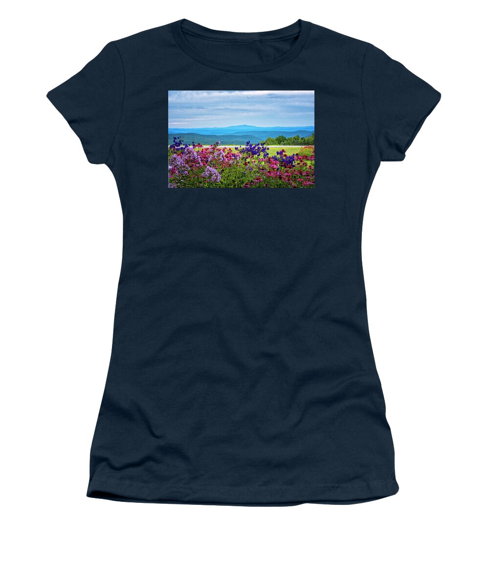 East Dover Vermont Women's T-Shirt featuring the photograph Flowers And Hills by Tom Singleton