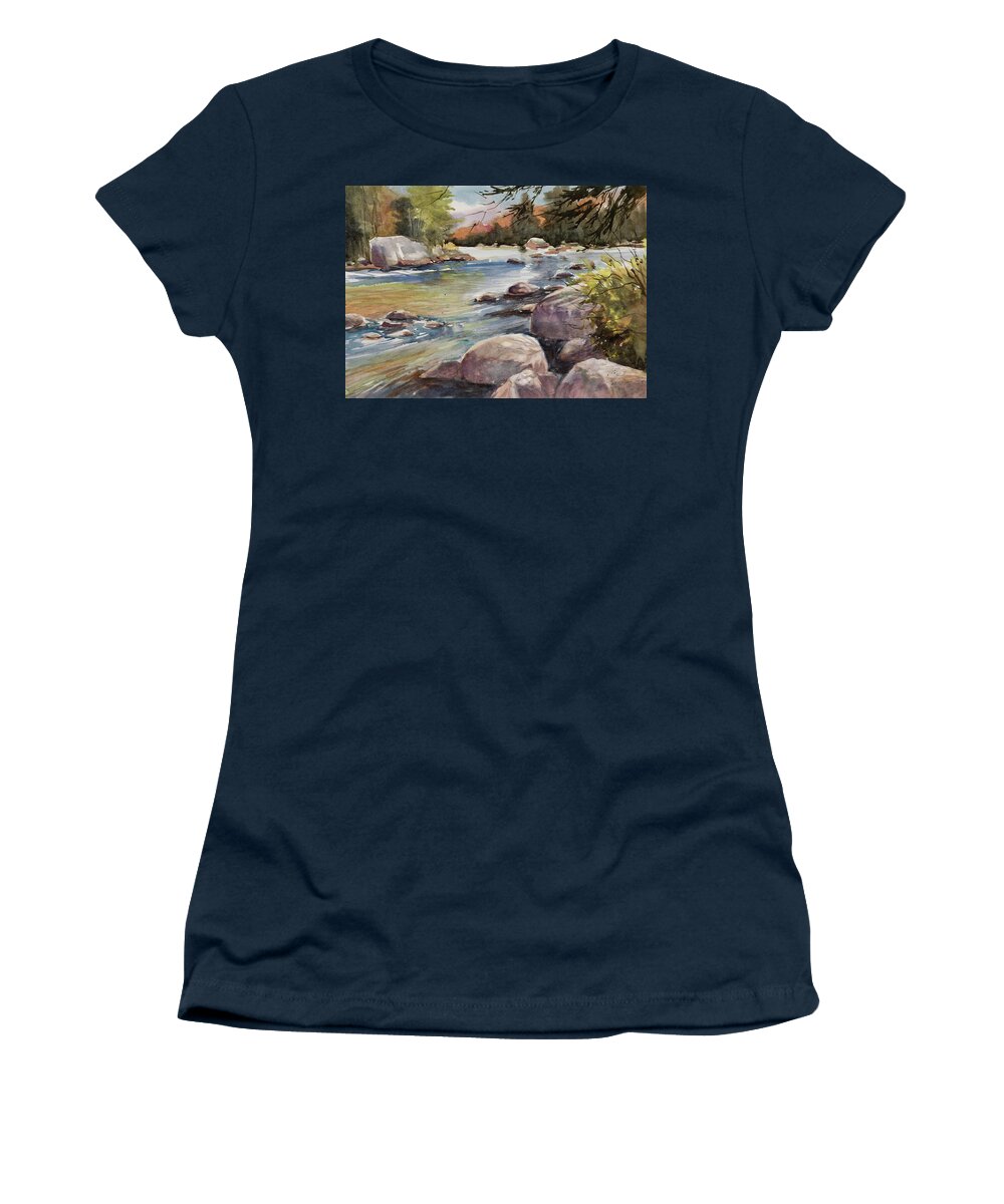 Watercolor Women's T-Shirt featuring the painting Flowing Moose by Judith Levins