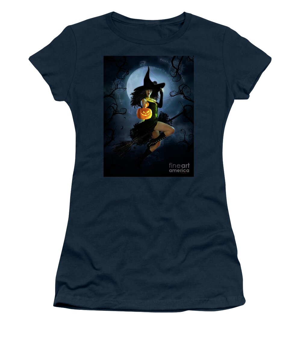 Fly By Night Women's T-Shirt featuring the mixed media Fly by Night Halloween by Shanina Conway