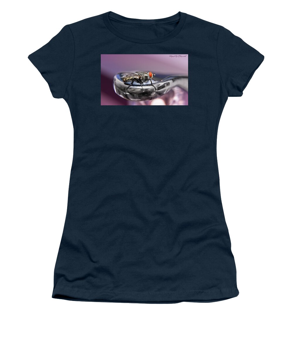 Macro Photography Women's T-Shirt featuring the digital art Fly on a tap 0122 by Kevin Chippindall