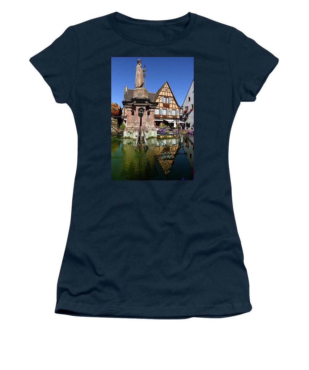 Eguisheim Women's T-Shirt featuring the photograph Fountain Saint-Leon in Eguisheim, Alsace by RicardMN Photography