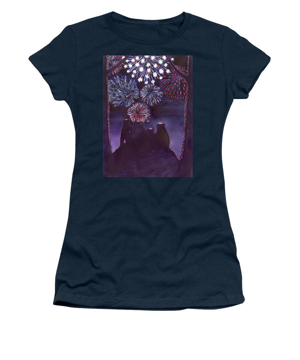 Fireworks Women's T-Shirt featuring the painting Fourth of July by Catherine G McElroy