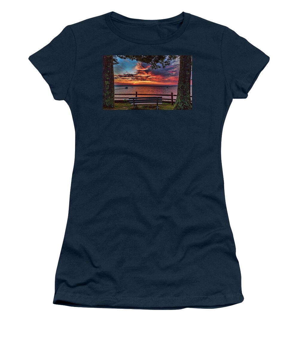 Higgins Lake Women's T-Shirt featuring the photograph Framed Sunrise by Joe Holley