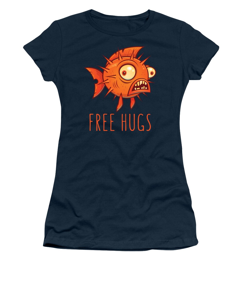 Pufferfish Women's T-Shirt featuring the digital art Free Hugs Cartoon Blowfish by John Schwegel