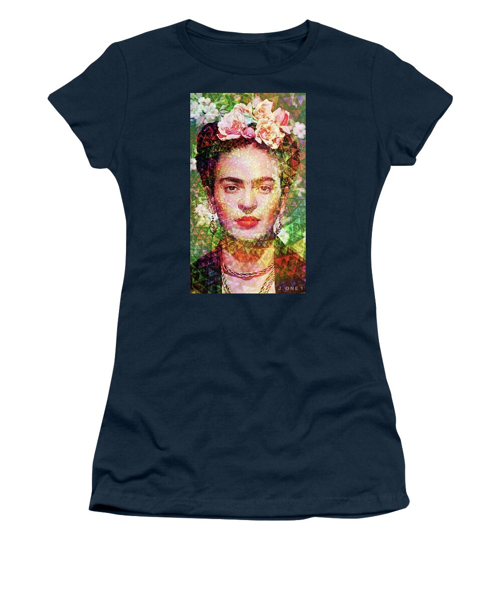 Frida Women's T-Shirt featuring the digital art Frida Fractal 2 by J U A N - O A X A C A
