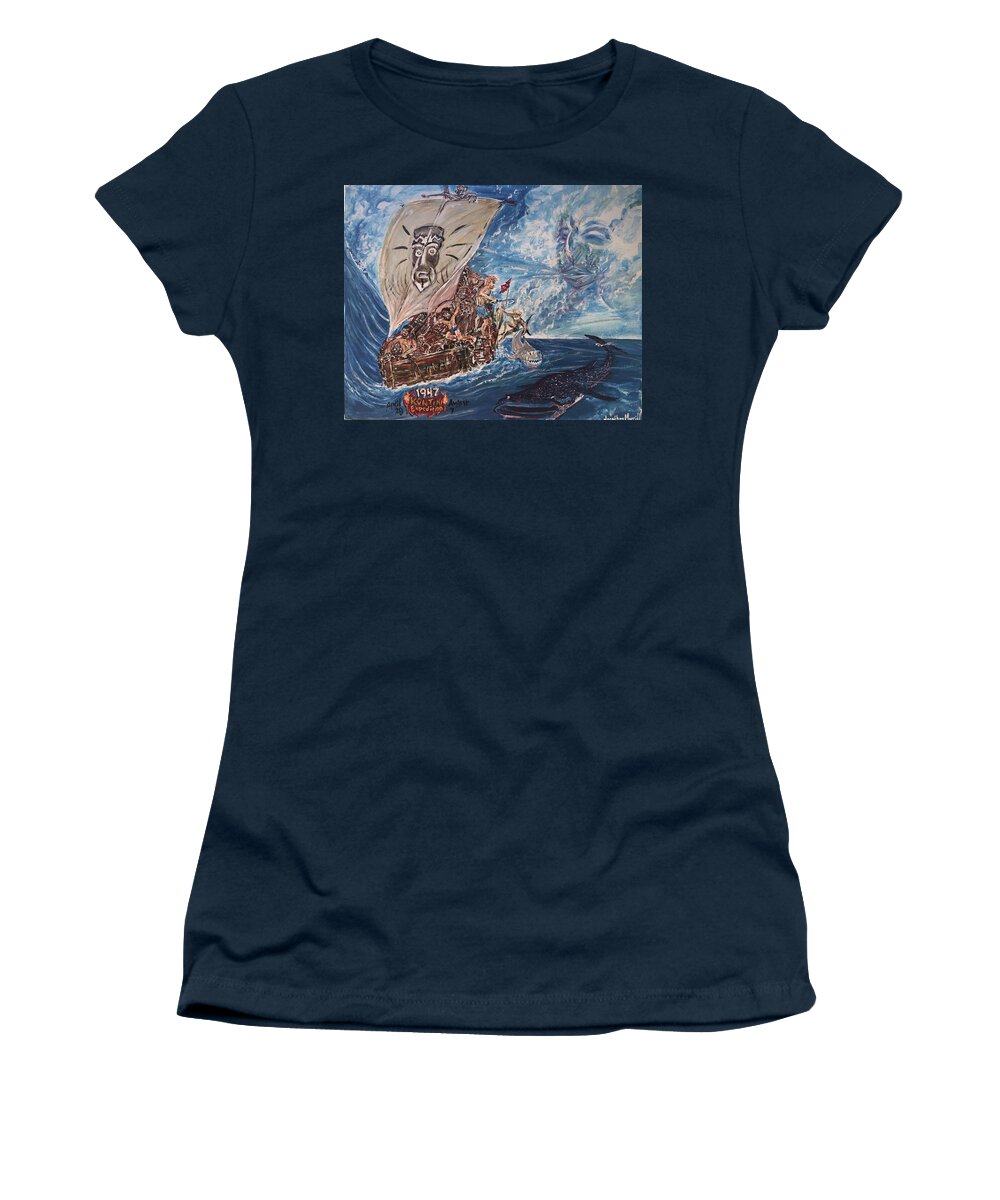 Kon Tiki Women's T-Shirt featuring the painting Friggin In The Riggin - Kon Tiki Expedition by Jonathan Morrill