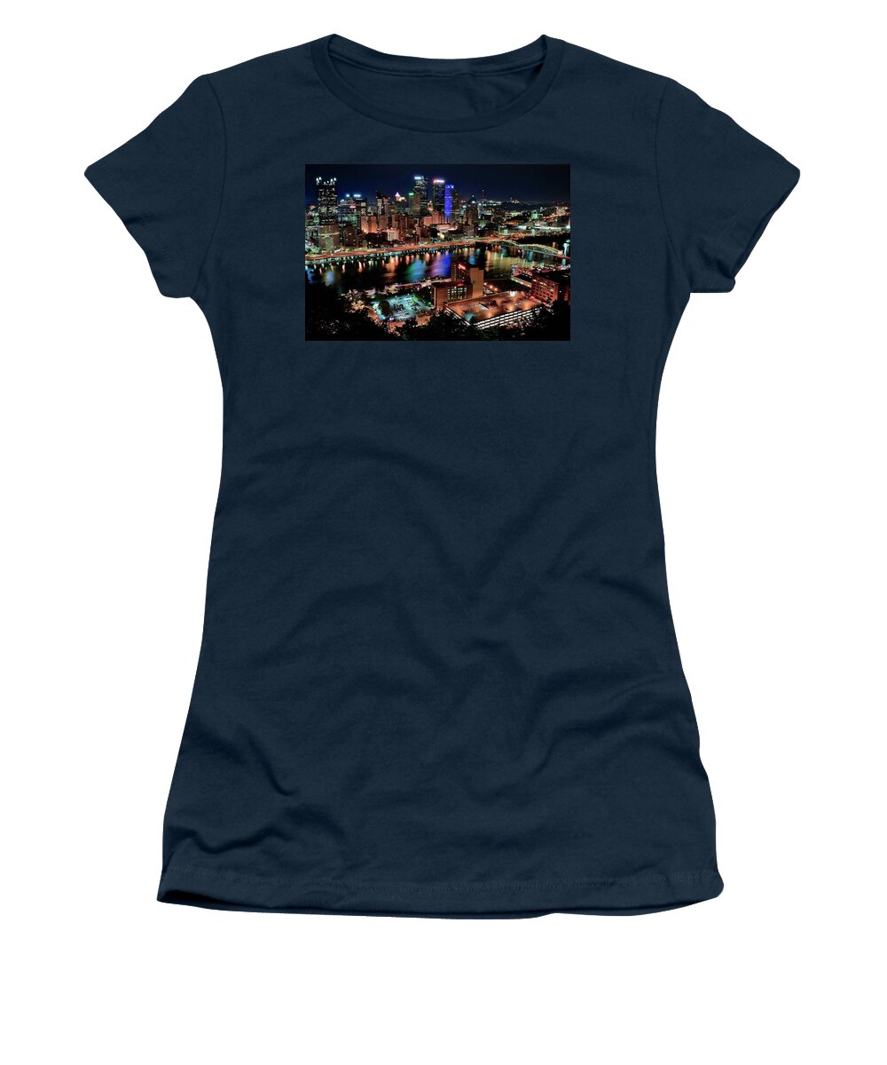 Pittsburgh Women's T-Shirt featuring the photograph Full City View in Pittsburgh by Frozen in Time Fine Art Photography