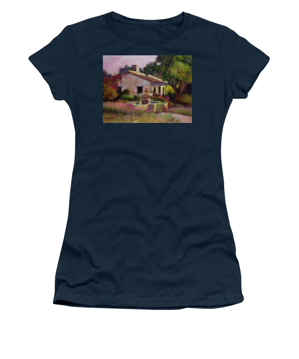 Landscapes Women's T-Shirt featuring the painting Garden Fountain by Carolyne Hawley