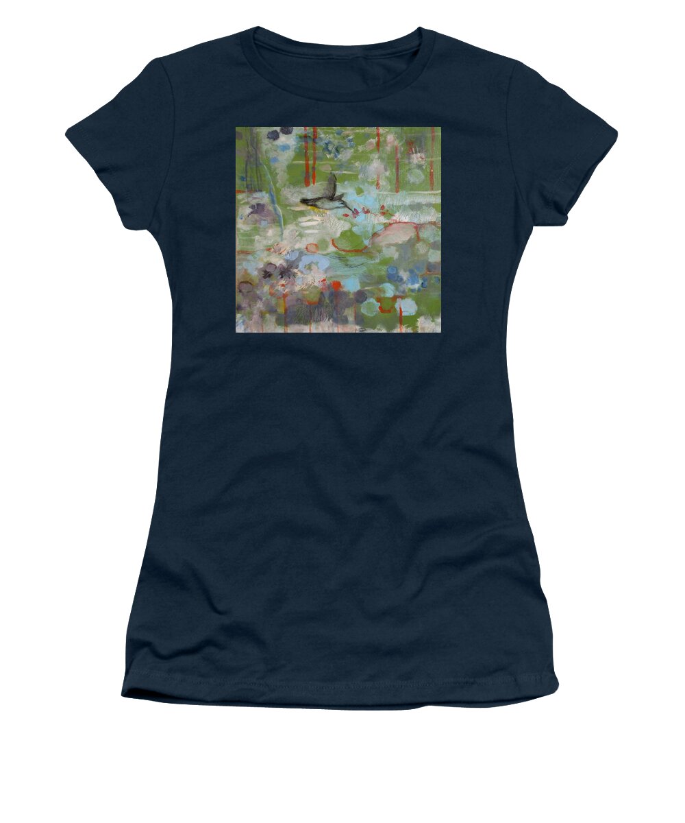 Hummingbird Women's T-Shirt featuring the painting Hummingbird Garden by Janet Zoya