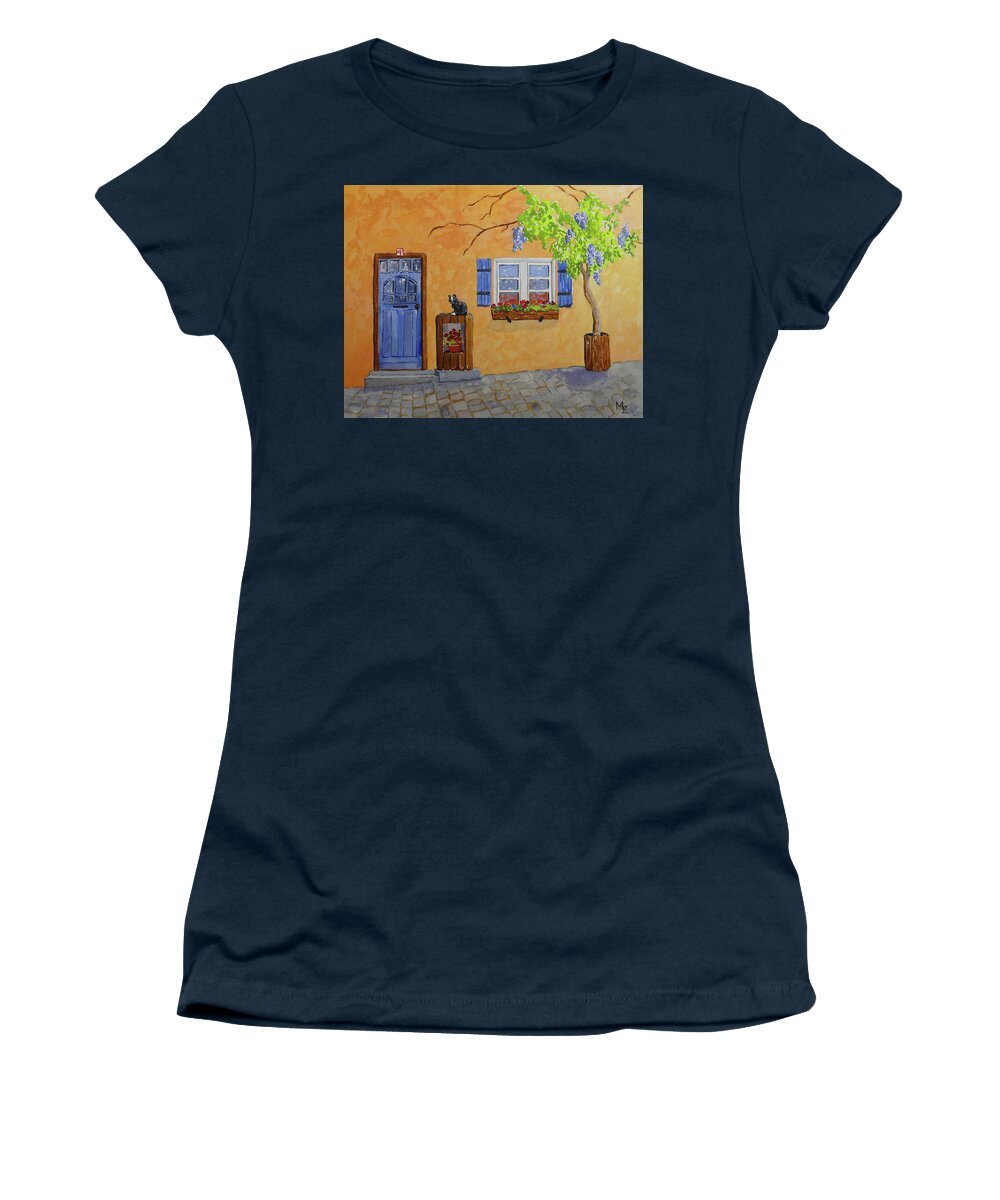 Street Scene Women's T-Shirt featuring the painting German Street by Margaret Zabor