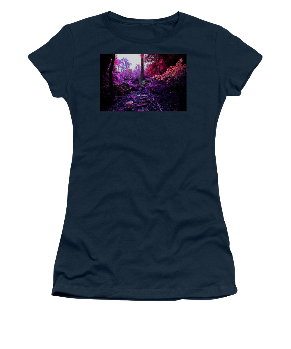 Woods Women's T-Shirt featuring the photograph Ghost on the Trail by Stacie Siemsen