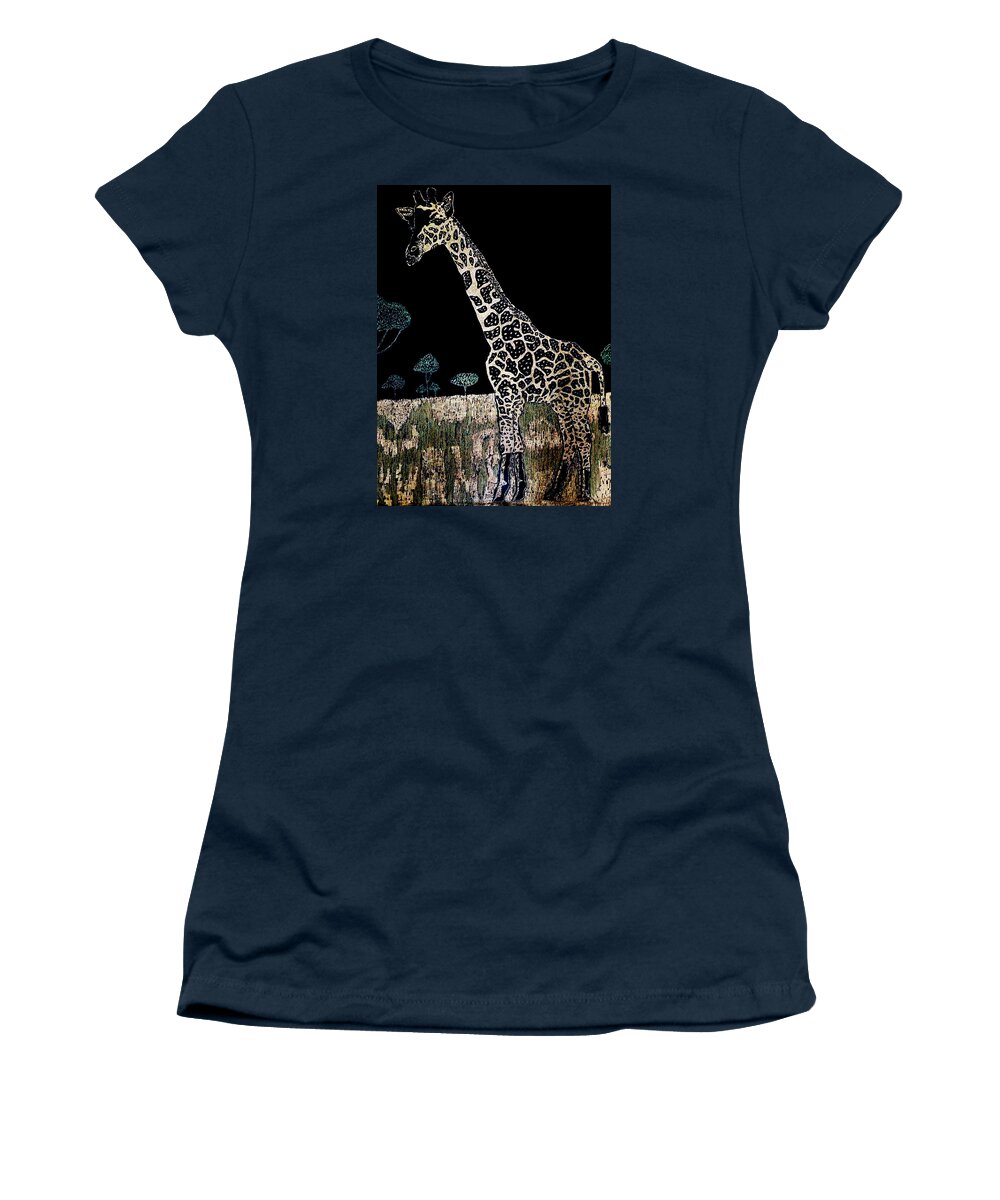 Giraffe Women's T-Shirt featuring the mixed media Giraffe by Kingsley Krafts