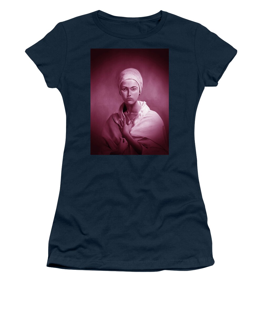 Red Women's T-Shirt featuring the painting Girl With A Turban In Red by Barry BLAKE