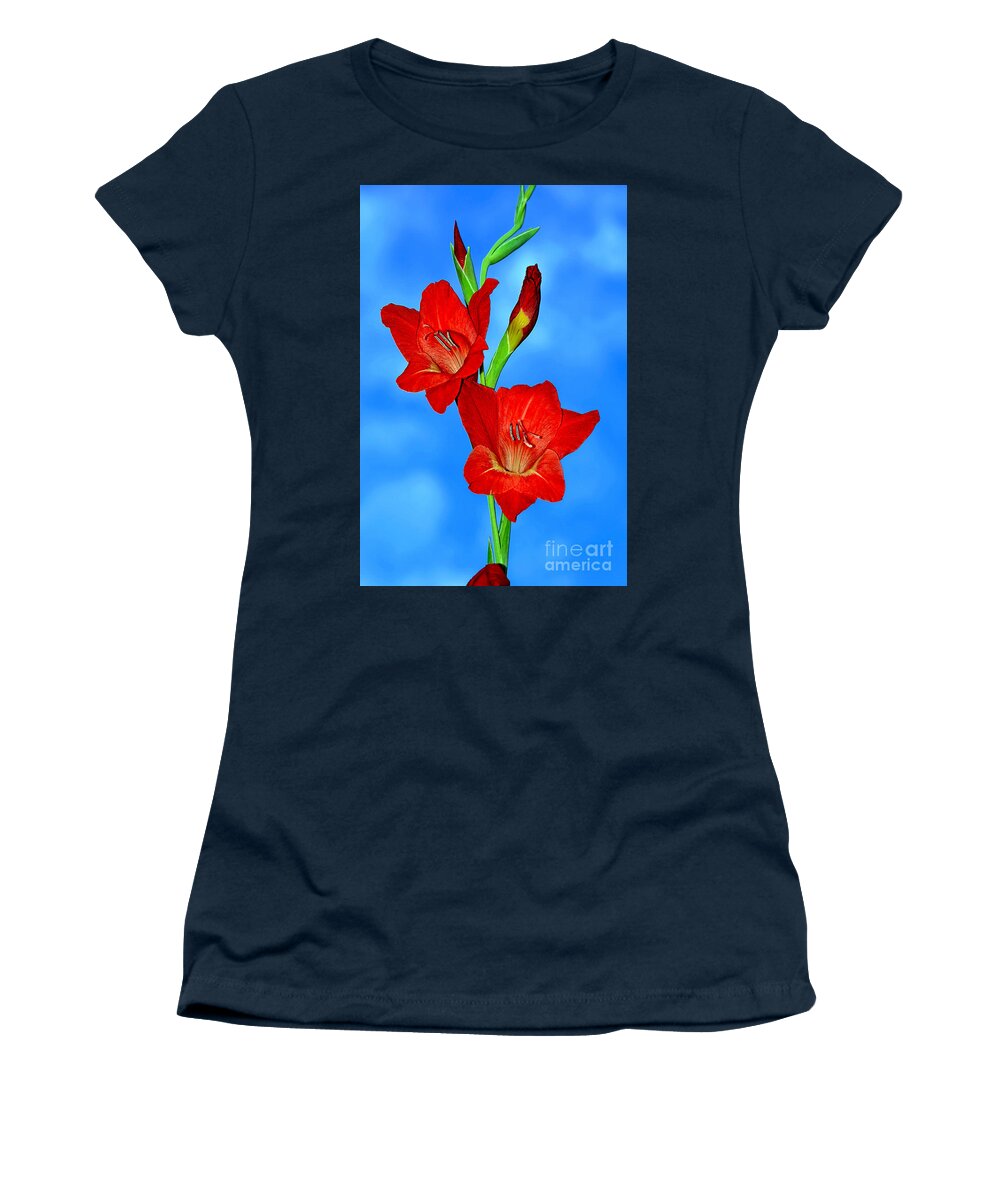 Gladioli In The Sky Women's T-Shirt featuring the photograph Gladioli in the Sky by Kaye Menner by Kaye Menner