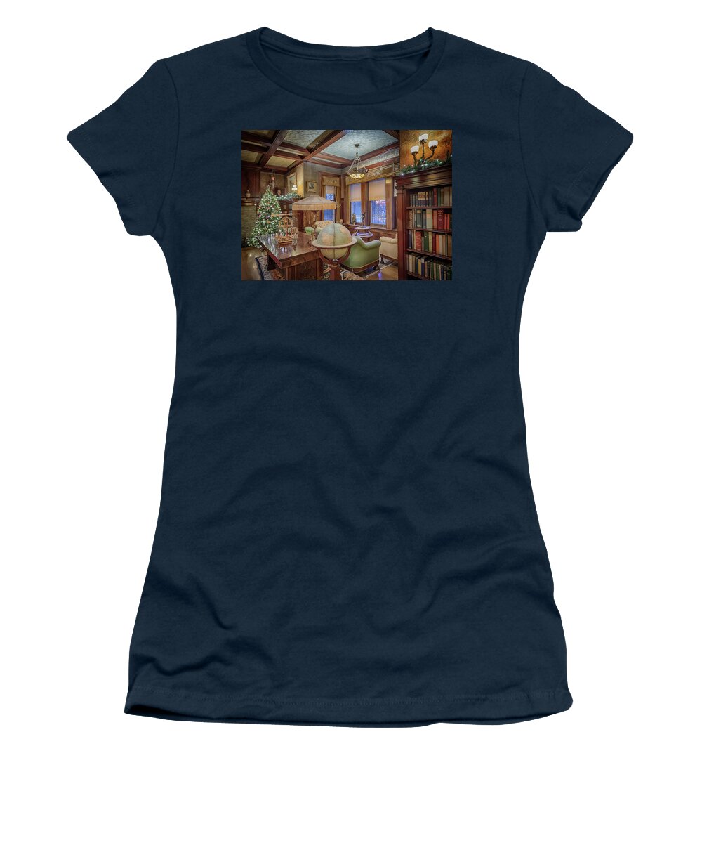 Glensheen Women's T-Shirt featuring the photograph Glensheen Library #1 by Susan Rissi Tregoning