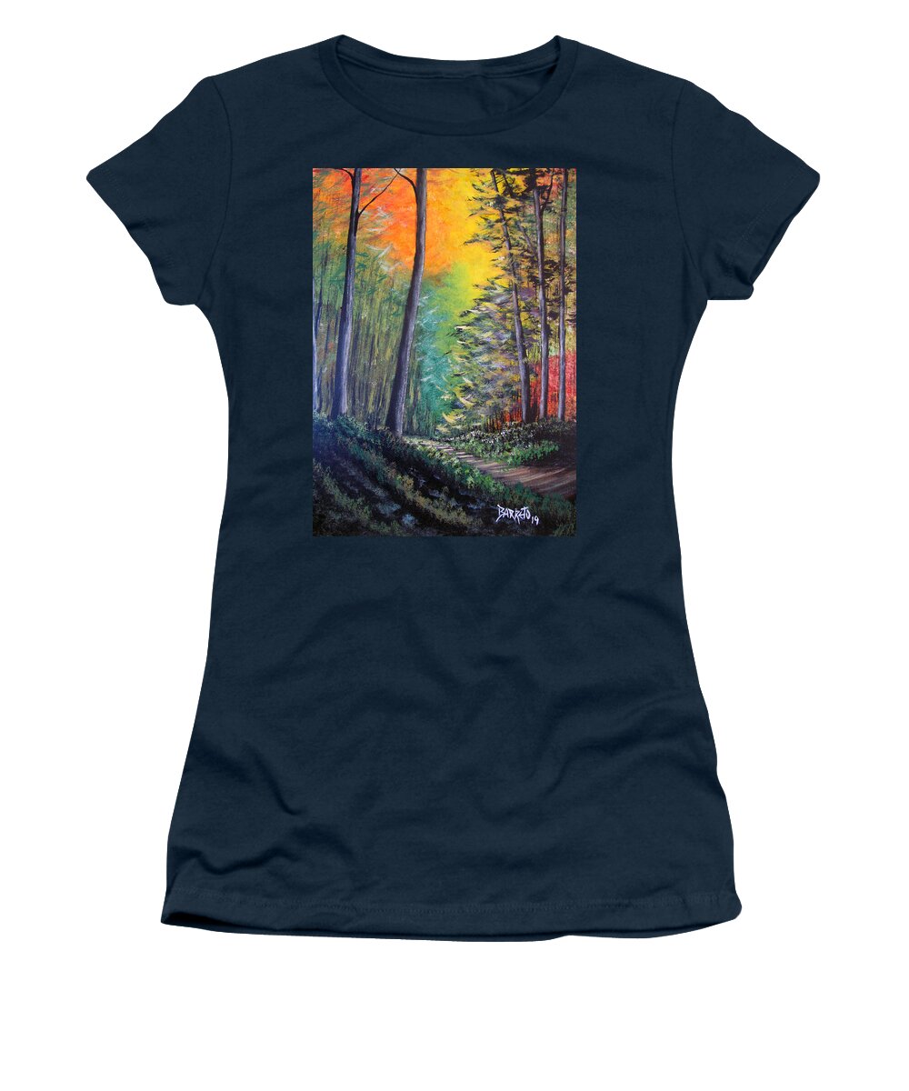 Forest Women's T-Shirt featuring the painting Glowing Forrest by Gloria E Barreto-Rodriguez