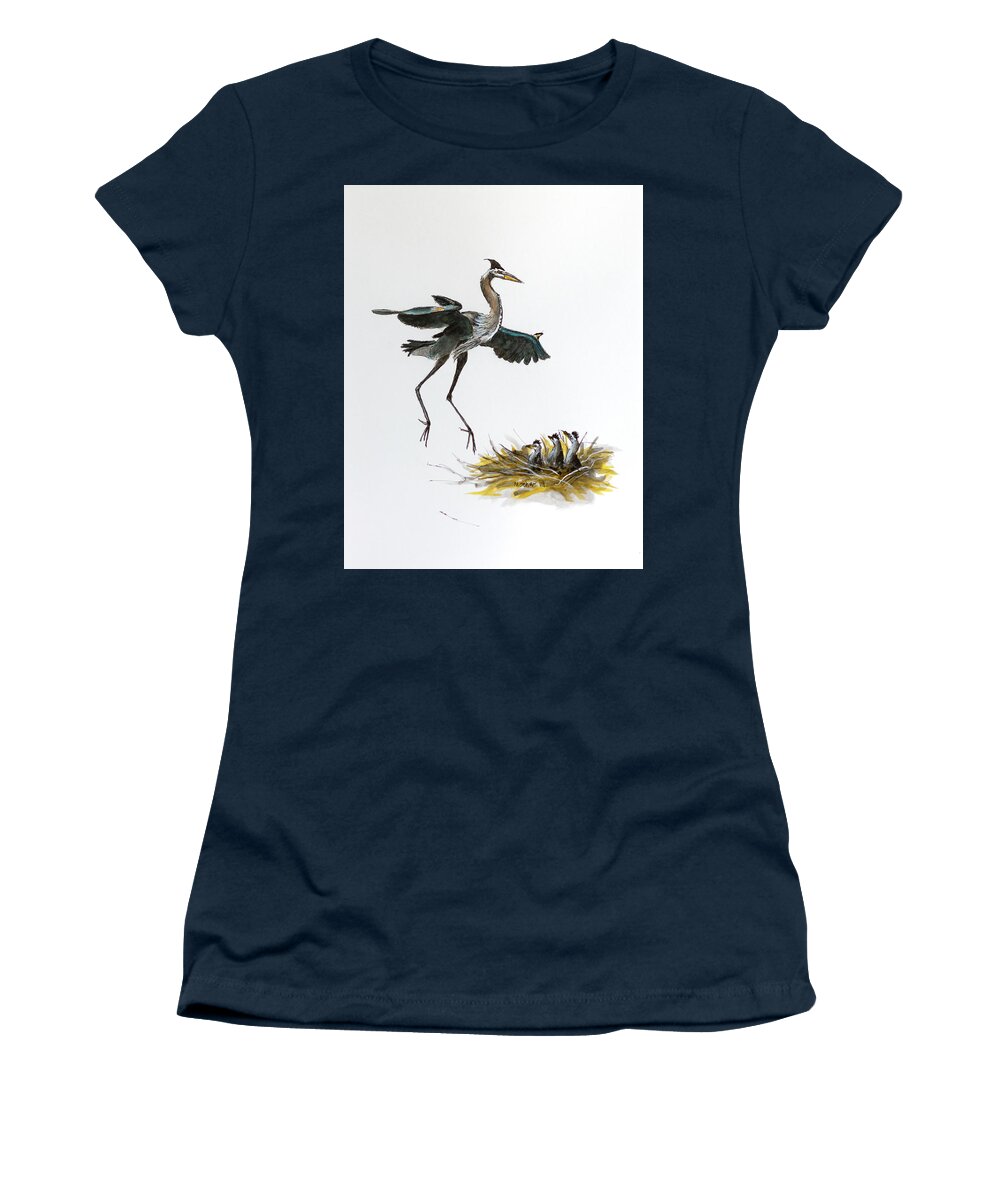 Great Blue Heron Women's T-Shirt featuring the painting Great Blue Heron Acrylic Ink 5 by Rick Mosher